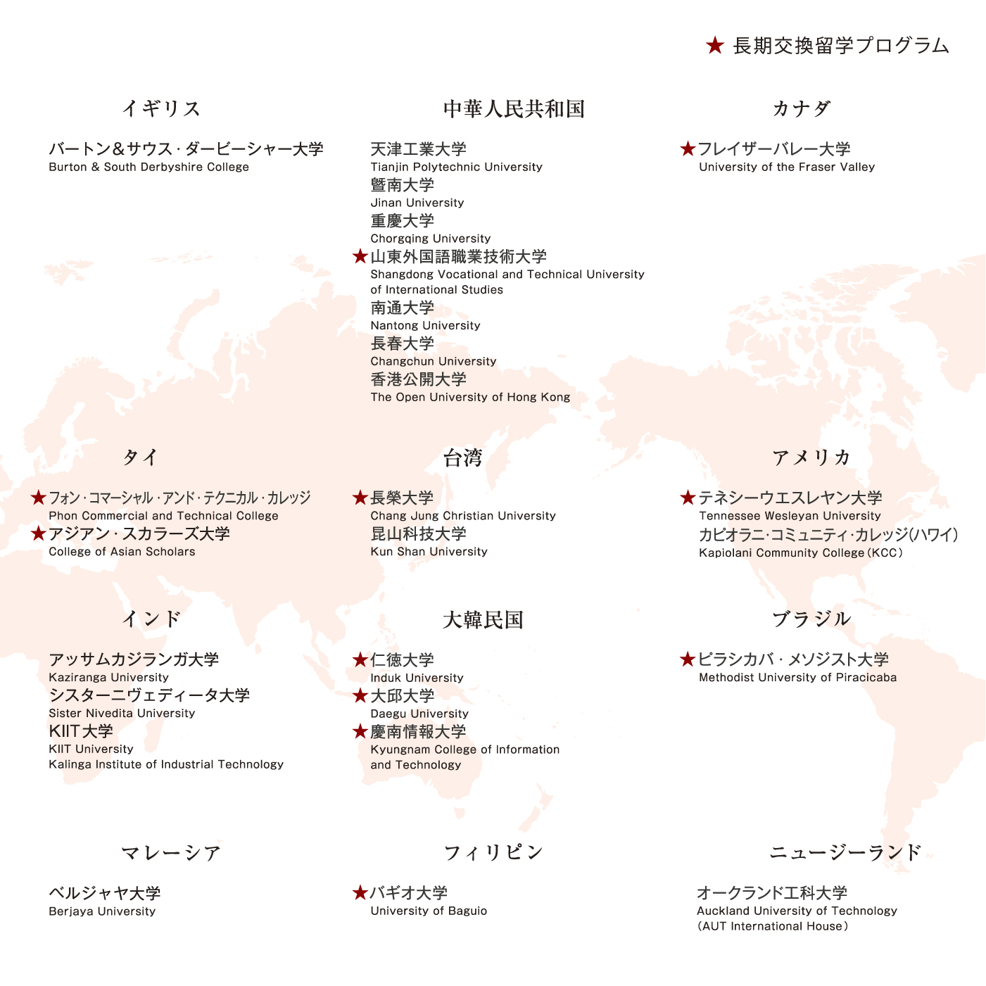 世界12カ国・地域２４大学の海外ネットワークで世界とつながる。